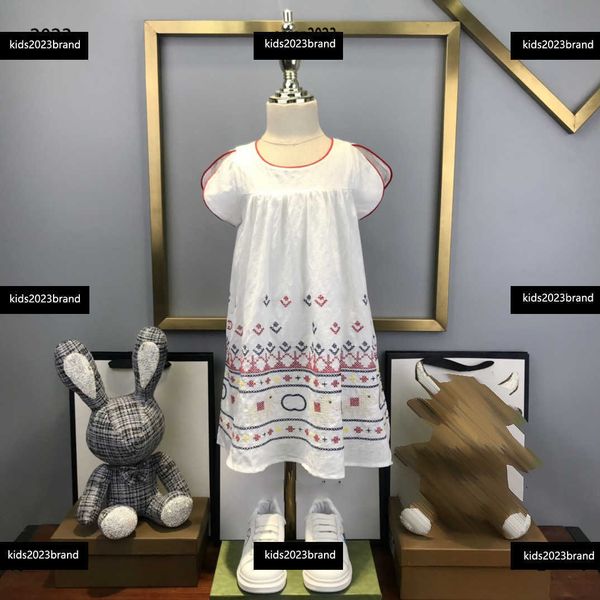 

designer girl dress split design short sleeves kids skirt size 100-160 cm mesh hollowed out breathable design girl skirt june09, Red;yellow