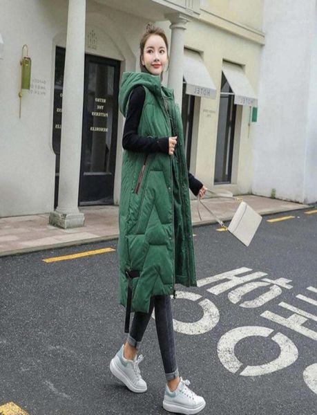 

women039s vests large size down jacket vest women solid color sleeveless thicken keep warm hooded zipper long coat autumn and w5525852, Black;white