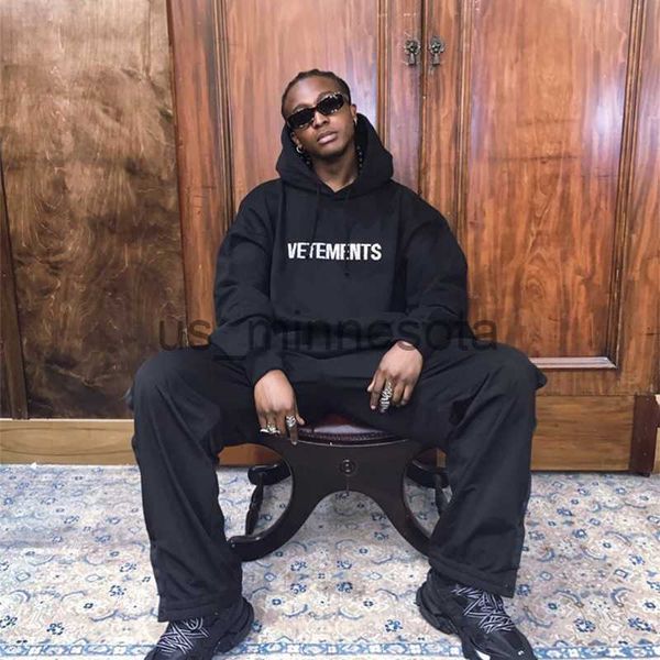 

men's hoodies sweatshirts vetements sweatshirts vtm letter shiny drill oversized clothing allmatch cotton vtm hooded men woman hoodies, Black