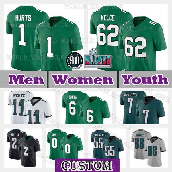 

1 jalen hurts jersey 62 jason kelce football a.j. brown devonta smith davis aj 7 haason reddick brandon graham philadelphias eagles brian da, Black;red