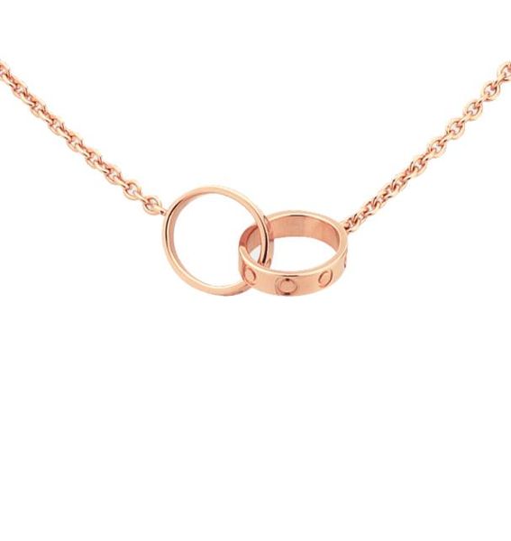 

luxury jewelry designer necklaces screw diamond double circle love necklace for couples platinum gold rose pendant stainless steel6076374, Silver