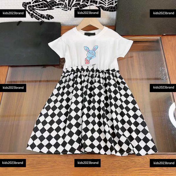 

designer baby dress summer dual color stitching design girl dress black and white checkered skirt hem size 90-150 cm new product april07, Red;yellow