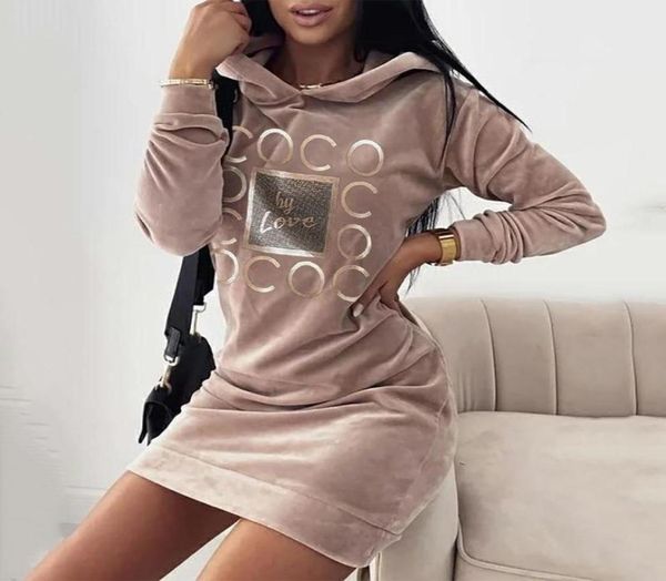 

casual dresses letter print velvet hooded sweatshirt dress women high street style sport straight mini long sleeve streetwear fall2692988, Black;gray