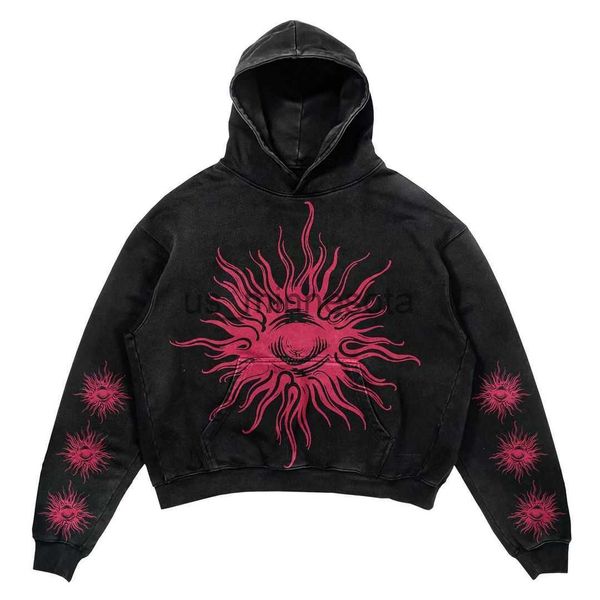 

men's hoodies sweatshirts new american vintage cthulhu eye graphic print y2k street dress loose hooded pullover loose spring fashion sw, Black