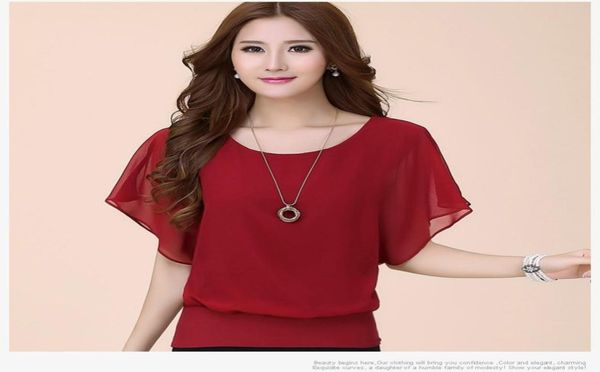 

new womens fashion women summer chiffon blouse plus size ruffle batwing short sleeve casual shirt black white red blue3454425
