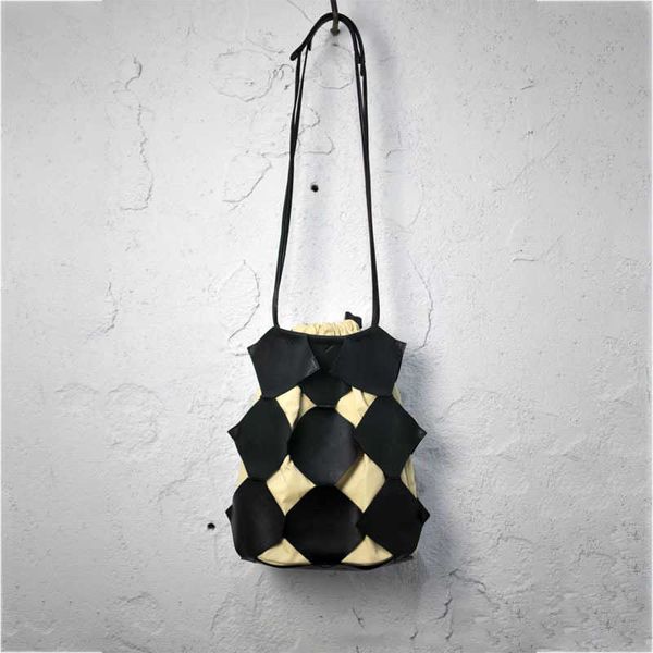 

single shoulder bucket crossbody patchwork cowhide bag 230815