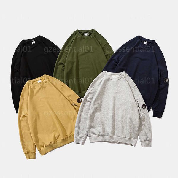 

designer sweatshirt mens pullover cp side zip lens solid colour casual loose round neck long sleeves thicken warm clothes company streetwear, Black
