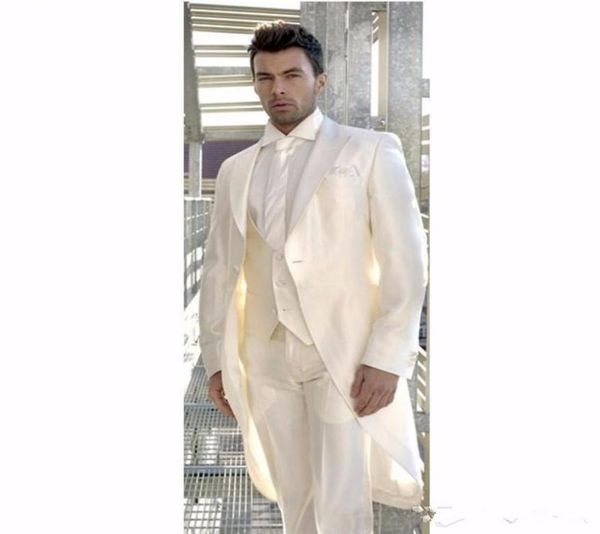 

ivory tailcoat groom tuxedos morning style men wedding wear formal prom party suit customizejacketpantsvest men4862504, White;black