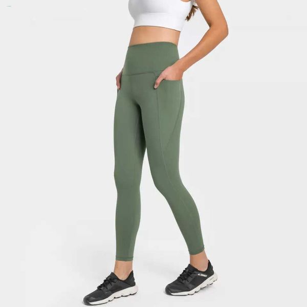 

lulu align women 25" high waist yoga pants with pocket workout sport legging women matte soft fitness tight training clothing plus size, Black