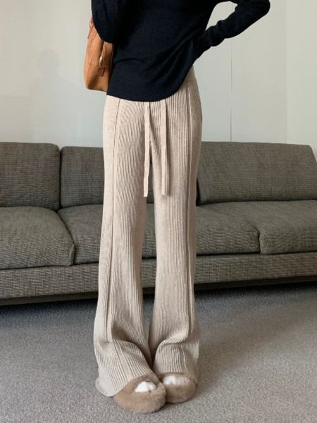 

women's pants s knitted flared for women casual fashion thickened warm white cashmere solid loose autumnwinter woman trousers 230818, Black;white