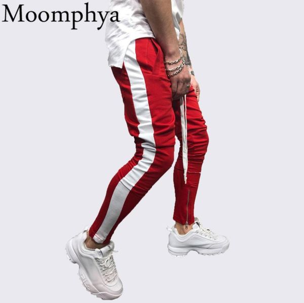 

moomphya stylish side striped men joggers pants streetwear hip hop men sweatpants pantalon homme slim pants zipper trousers8871117, Black