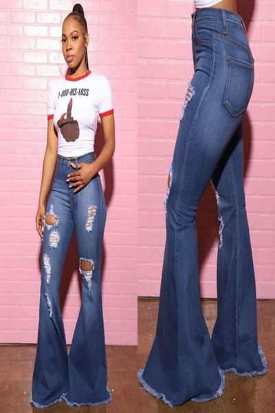 

women039s jeans ripped pant women casual denim flare pants bodycon bell bottom trousers14334748, Blue