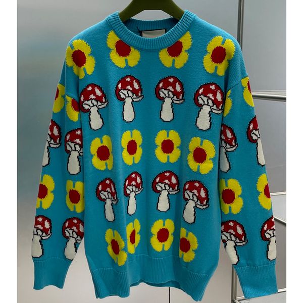 

8.19 fashion flowers mushroom jacquard letter embroidery knitted pullover women's sweaters, White;black