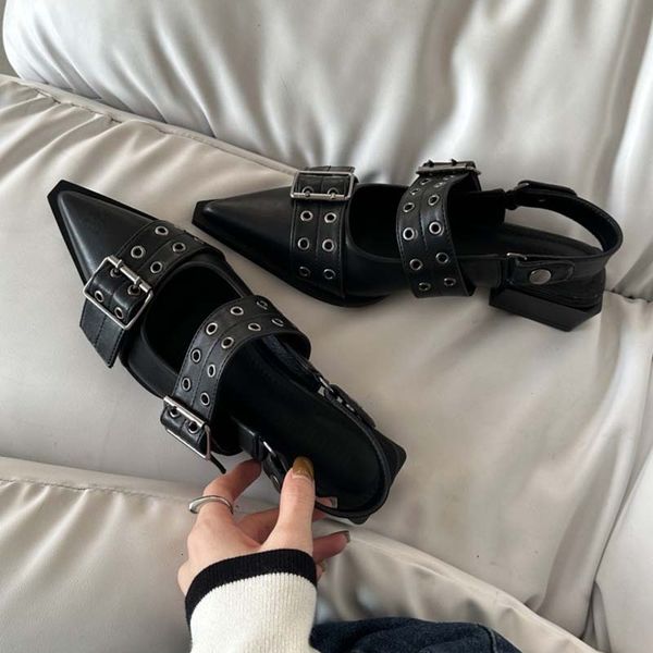 

dress shoes pointed mary jean women 2023 spring french personality with skirt small leather retro thick heel shoe 230818, Black