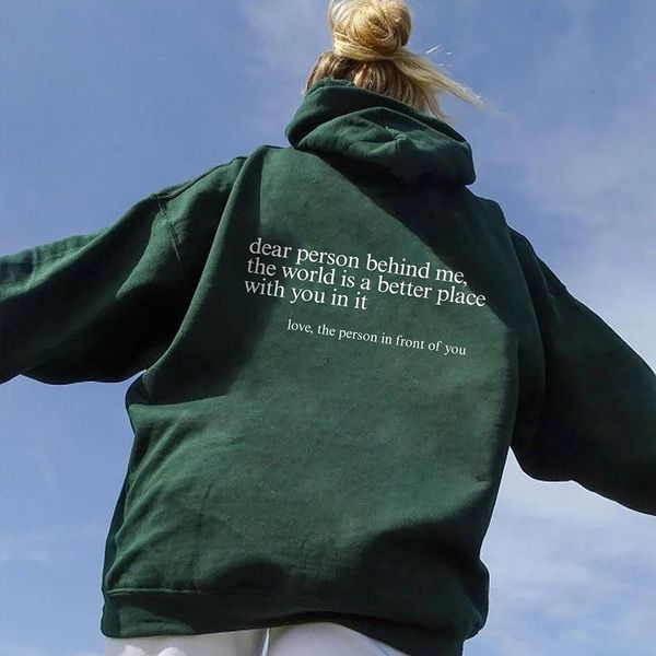 

women s hoodies sweatshirts dear person behind me hoodie mental health awareness pullover vintage aesthetic with words on back trendy 230818, Black