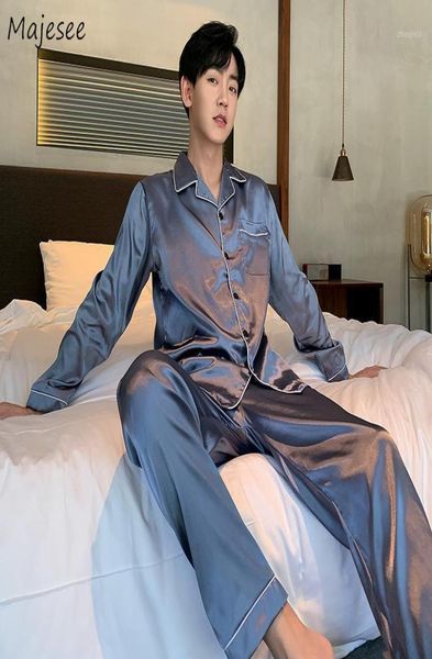 

men pajama sets spring solid plus size 3xl breathable thin long sleeve sleep wear male simple fashion turndown collar homewear11915073, Black;brown