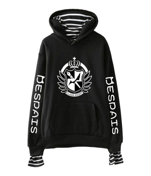 

danganronpa monokuma oversized hoodie women men striped patchwork fake two pieces sweatshirt harajuku hip hop pullover clothes2670283, Black