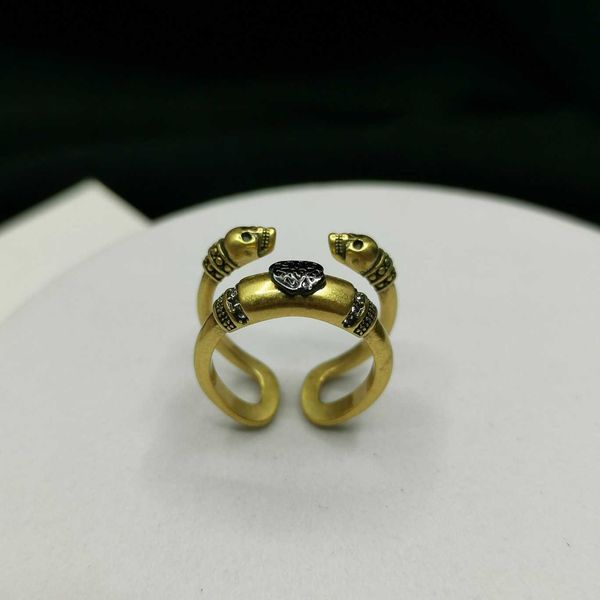 

fashion designer alexander queen old wheat open skull double-layer ring female personality diamond inlaid print color matching ring, Silver
