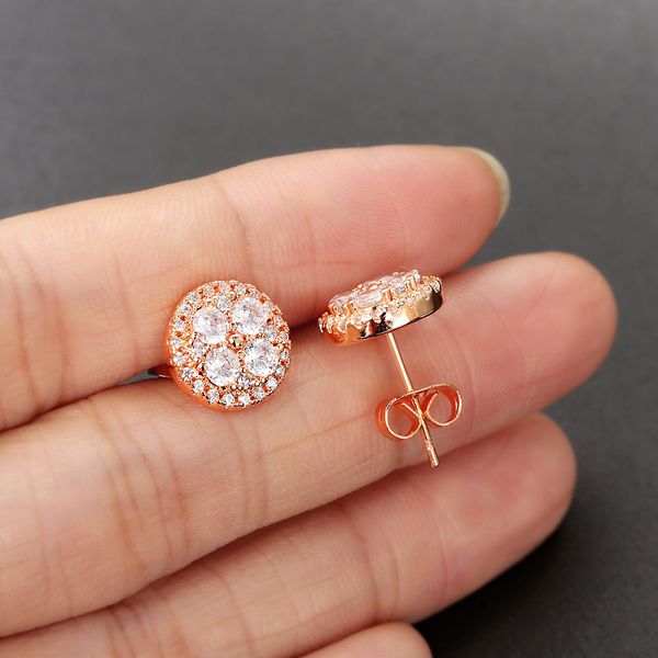 

round crystal stud earrings for women korean fashion zircon earings rose gold color accessories fashion jewelry, Golden;silver