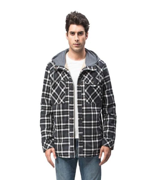 

men039s winter outdoor casual vintage long sleeve plaid flannel button shirt jacket with hood rst3252 jackets2556932, Black;brown