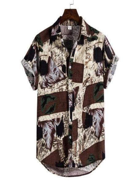 

kancoold shirt mens linen ethnic short sleeve casual printing hawaiian shirt blouse summer vintage lapel hip hop loose camisa 19207652088, White;black