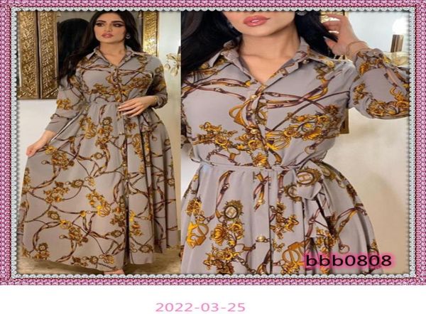 

casual drs fashion french elegant for women summer retro print muslim dubai abaya lapel singlebreasted long sleeve shirt dres76100604, Black;gray
