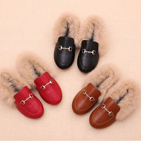 

sneakers kids shoes girls shoes winter warm fur girls loafers pu leather girls dress shoes princess shoes flats girls kids 230818, Black;red