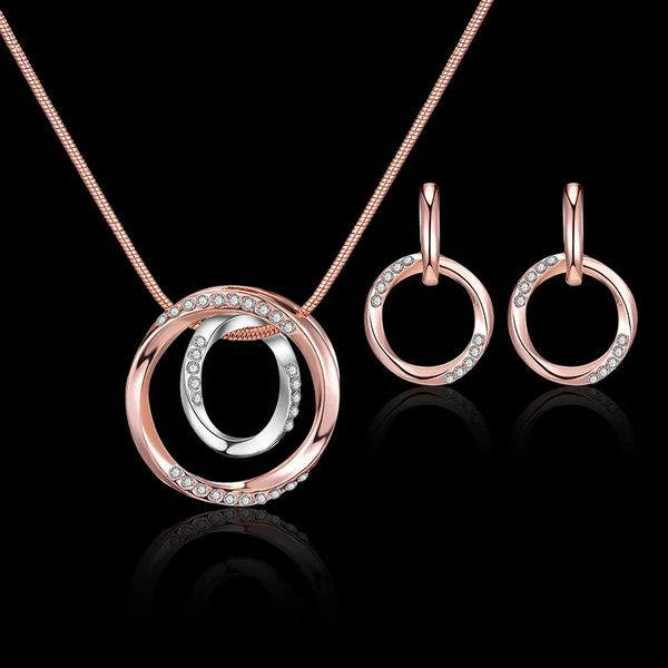 

luxury designer jewelry for women rose gold color double rings necklace titanium steel crystal diamond stud earrings roman numerals necklace, Silver