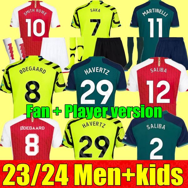 

new 23 24 smith rowe saka soccer jerseys fans player martinelli 2023 2024 football shirt men kids kit odegaard nketiah ars g.jesus fabio ars, Black;yellow