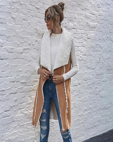 

women039s jackets autumn winter sleeveless suede jacket women 2021 casual medium long open stitch big turn down collar coat5271874, Black;brown