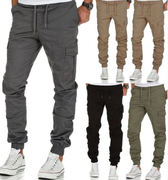 

men039s pants pure color cargo pant bib overall multipocket woven casual sports ankletied dungarees slimfit drawstring waist3037366, Black