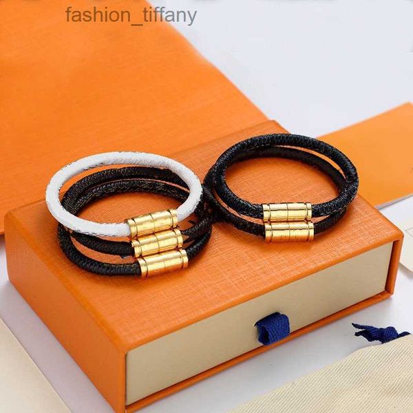 

brand designer bracelet classic flower plaid leather rope gold silver buckle beads hand rope men women couple bracelets luxury fashion gift, Black