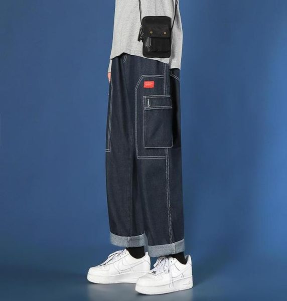 

men039s jeans autumn baggy pants for 2021 men fashion trends black cargo trousers mens wide leg denim pant oversized harajuku s4666350, Blue