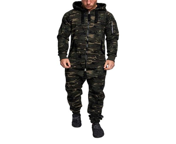 

camouflage hooded jumpsuit men autumn long sleeve zipper romper male streetwear sweatshirt pants one piece clothes plus size x06103635793, Gray
