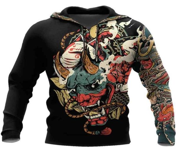

samurai tattoo art 3d print spring autumn hoodie man women harajuku outwear zipper pullover sweatshirt casual unisex1 2108131841446, Black