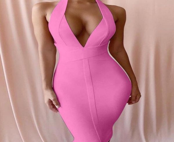 

pink vneck backless bodycon rayon bandage dress club party dress strap dress9656902, Black;gray