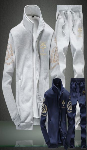 

zipper men tracksuit brand casual sportswear set men039s two piece sweasuit fashion two pieces stand collar jacket pants male 43396743, Gray