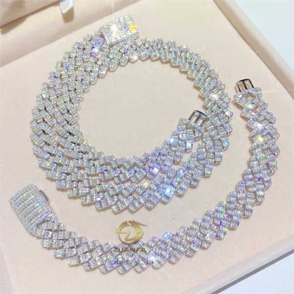 

iced out men fashion bling jewelry rapper chain 18mm vvs moissanite baguette diamond cuban chain, Silver