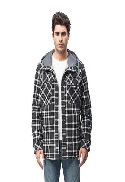 

men039s winter outdoor casual vintage long sleeve plaid flannel button shirt jacket with hood rst3252 jackets3823599, Black;brown