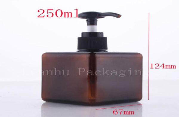

250ml x 12 brown square press pump cream lotion plastic bottles shampoo pump bottle85oz shower gel pump bottles container1811418