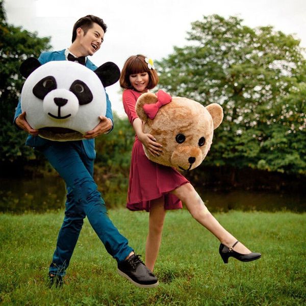

halloween lover heads panda & bear mascot costume fancy dress wedding party props outdoor mascot head, Red;yellow
