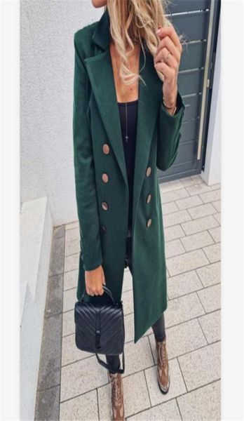

2020 winter ladies coat long wool coat and jacket double breasted long elegant retro women warm black blazer13832560