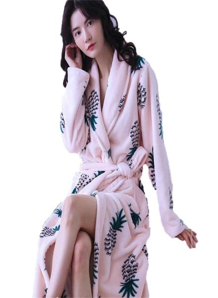 

winter womens robes sleepwear thick warm flannel kimono bathrobe for women flower long sleeve coral velvet nightwear homewear y2009467941, Black;red