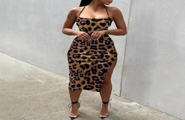 

casual dresses fashion women party dress summer leopard print ciss backless high slit night female sleeveless corset rob2120060, Black;gray