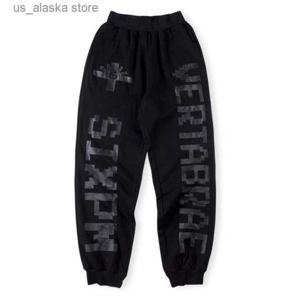 

men's pants vertabrae sweatpants embroidery letter men women 1 1 drawstring trousers patchwork pants t230819, Black
