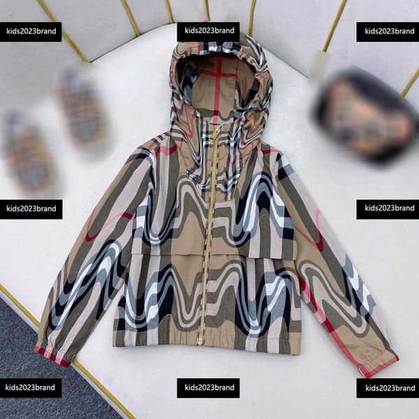 

baby clothes classic print jacket high-quality hooded coat kids outwear size 100-150 cm designer sunscreen clothing new product april07, Blue;gray