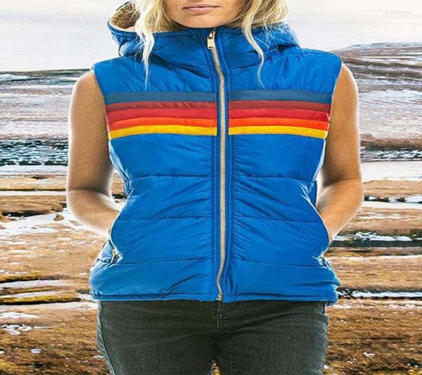 

women039s vests fashion rainbow hooded parka padded puffer sleeveless jacket winter warm vest coats zipper pockets outwear 20221784687, Black;white