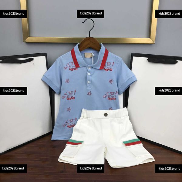 

baby clothes kids designer t shirt suit 2-piece set new arrival animal acrobatics printing polo shirt and stripe decoration shorts ing, White