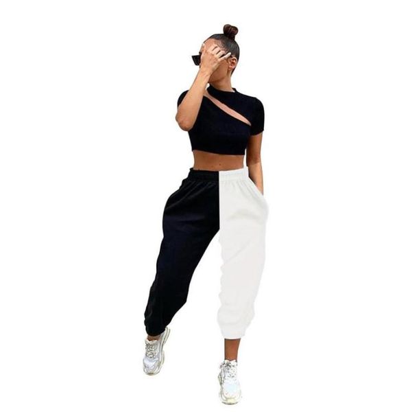 

women hip hop high waist sweatpants black white patchwork sport pants fashion casual loose long trousers8975232