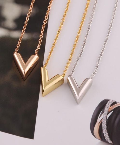 

v letter 3 colors stainless steel necklace fashion woman pendant necklace highend wedding party jewelry gifts6296075, Silver